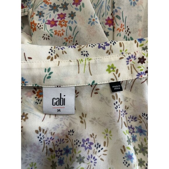 Cabi Cream Multicolor Floral Collared Sheer Sleeveless Top Tank Size Medium - Picture 5 of 7